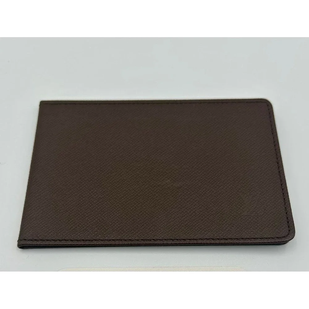 Louis Vuitton Taiga Leather Bifold ID Card Holder Brown Wallet with COA